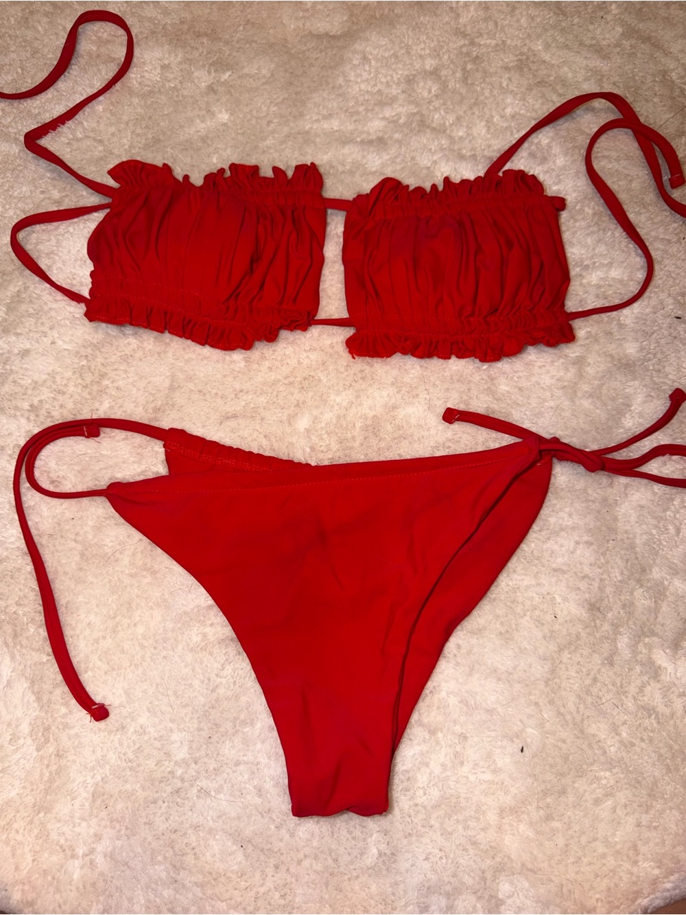 Women’s Red Ruffle Bikini Top and Bottom Set